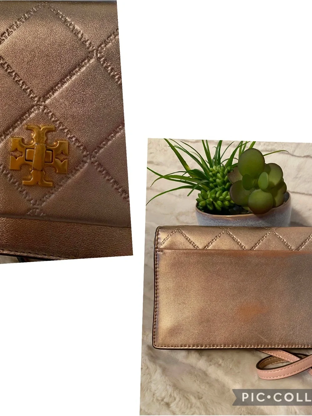 Great Condition Tory Burch Metallic Rose Gold Crossbody Bag
